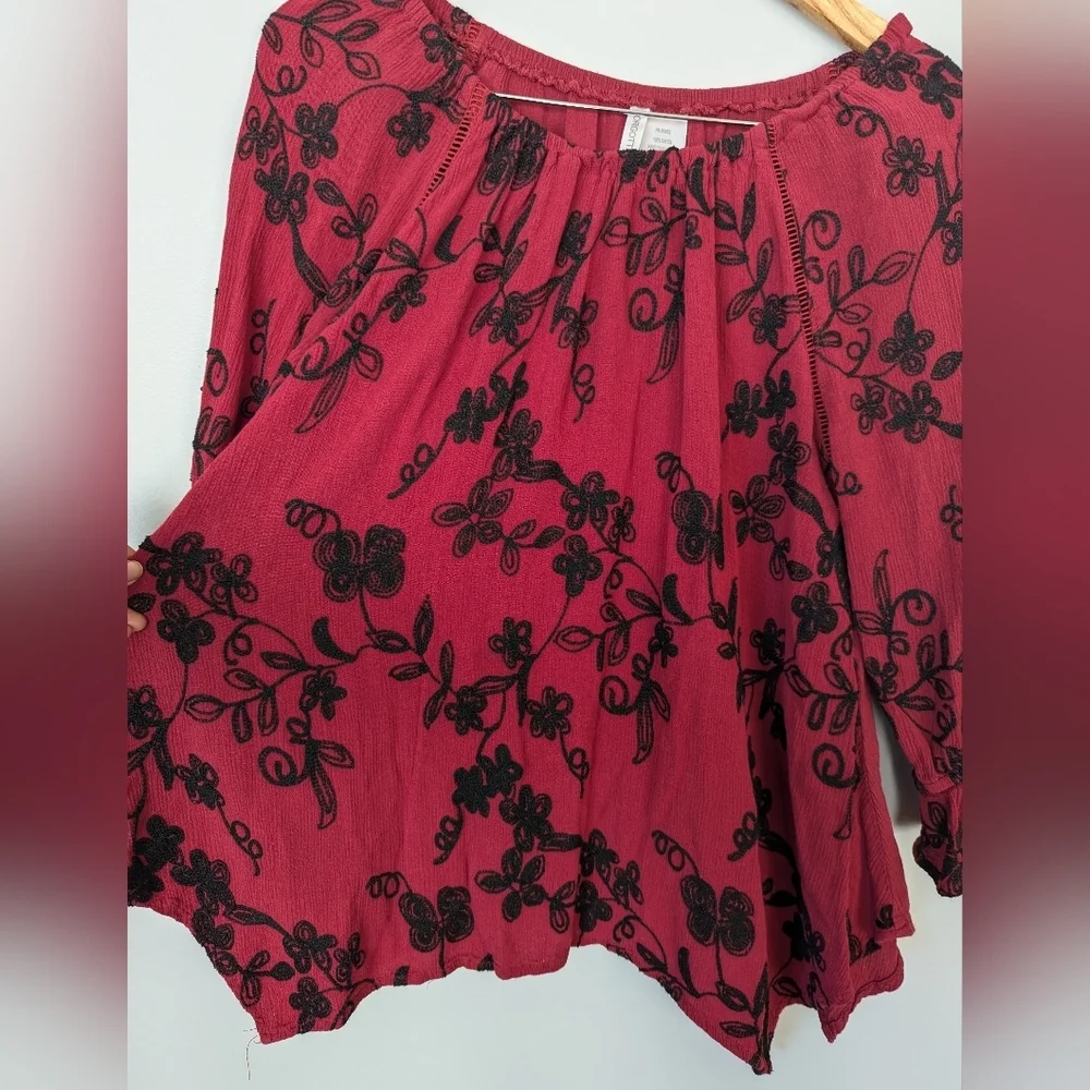 Forgotten Grace Red Embroider Off The Shoulder Women L Fairy Peplum Ruffle Hem - Picture 7 of 9